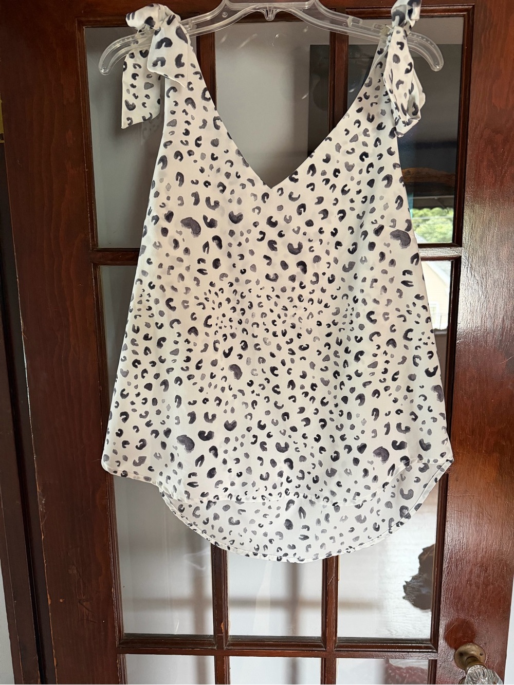 Renee C. White Leopard Print Tie-Shoulder V-Neck Camisole